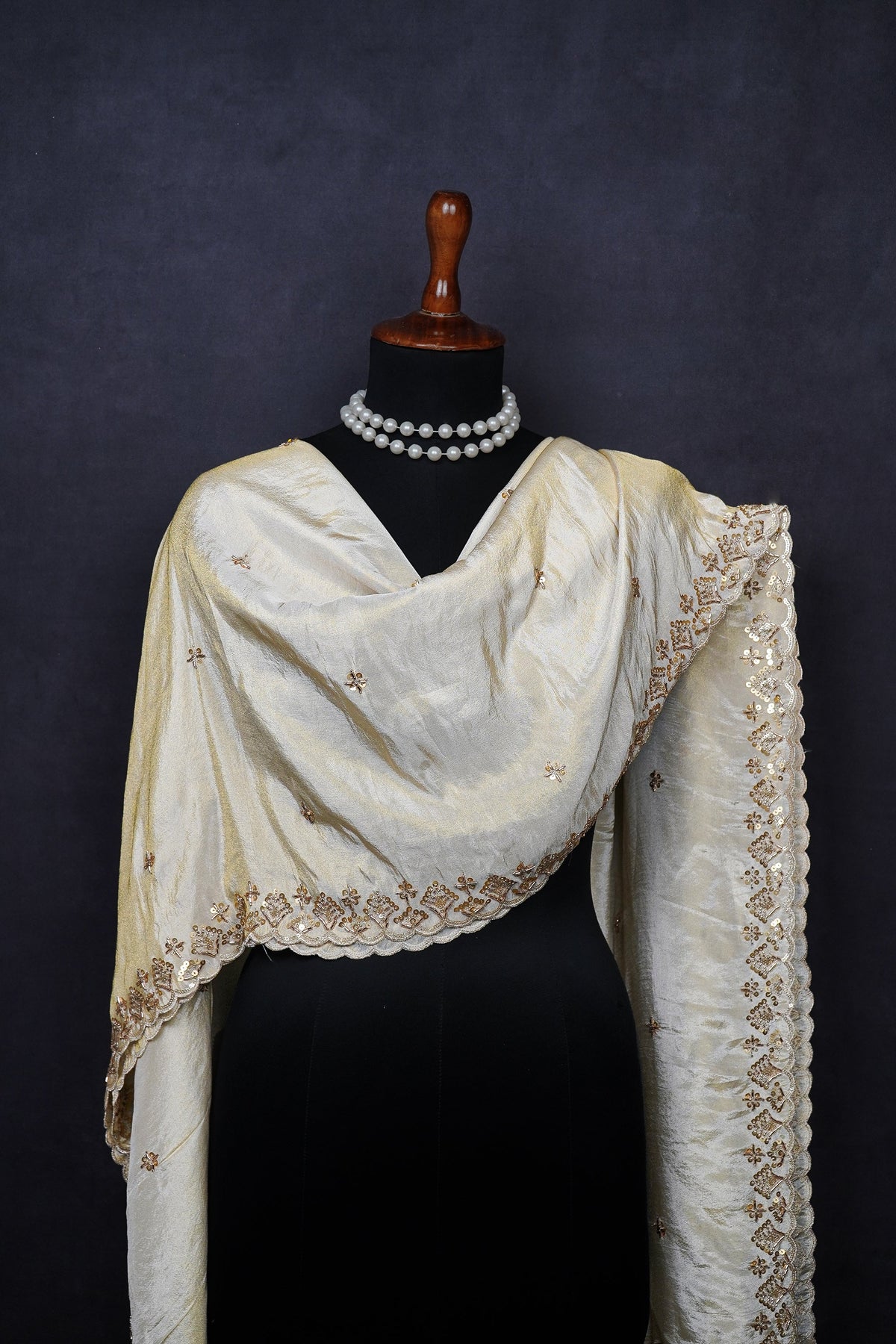 Golden Dyeable Tissue Dupatta All Over Sequins And Katdana Work 24991