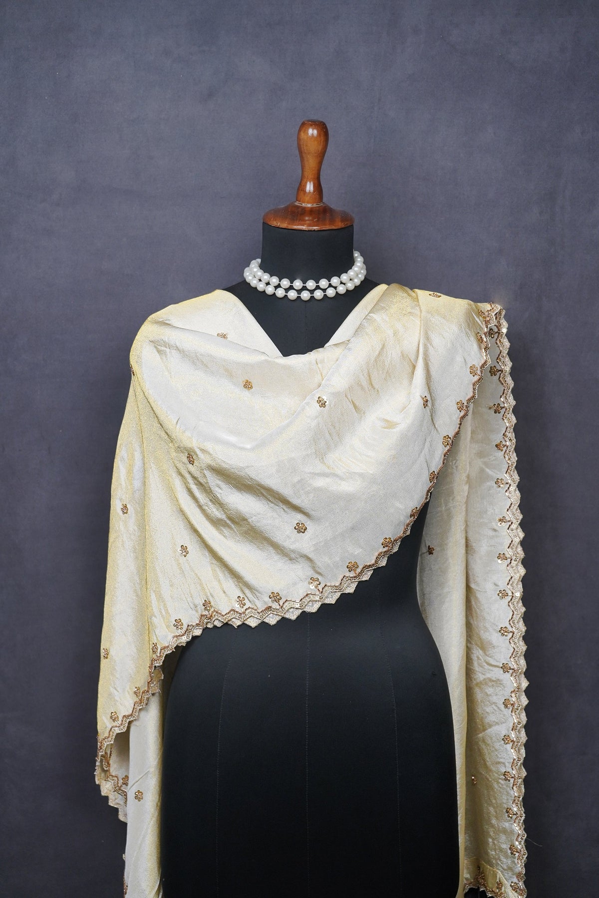 Golden Dyeable Tissue Dupatta All Over Sequins And Katdana Work 24992