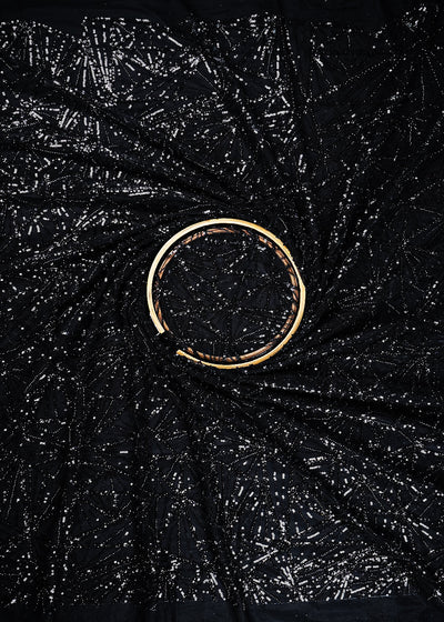 Black Imported Net Fabric With All Over Sequins And Katdana Work 24997