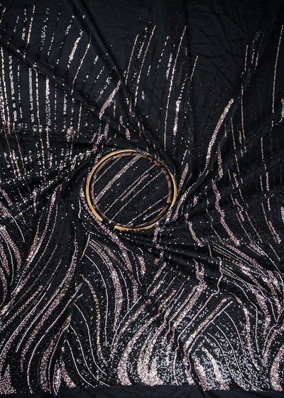 Black Imported Net Fabric With All Over Sequins And Katdana Work With Border 24998