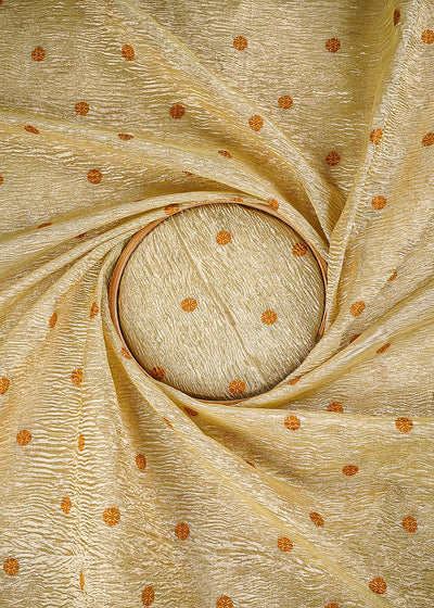 Golden Crushed Tissue Fabric With All Over Buti Of Mustard Thread Handloom 25012