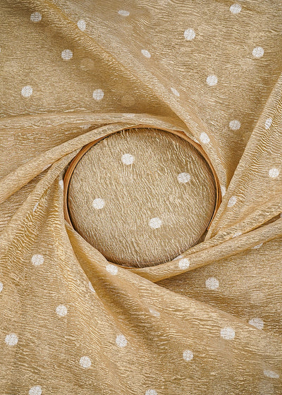 Golden Crushed Tissue Fabric With All Over Buti Of White Thread Handloom 25013