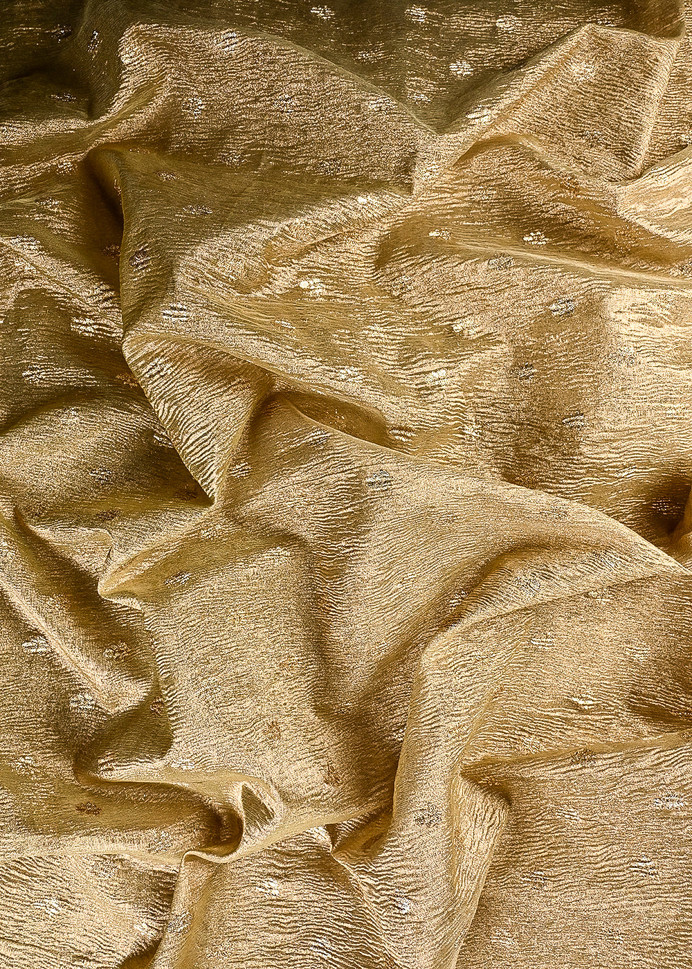 Golden Crushed Tissue Fabric With All Over Zari Handloom 25015