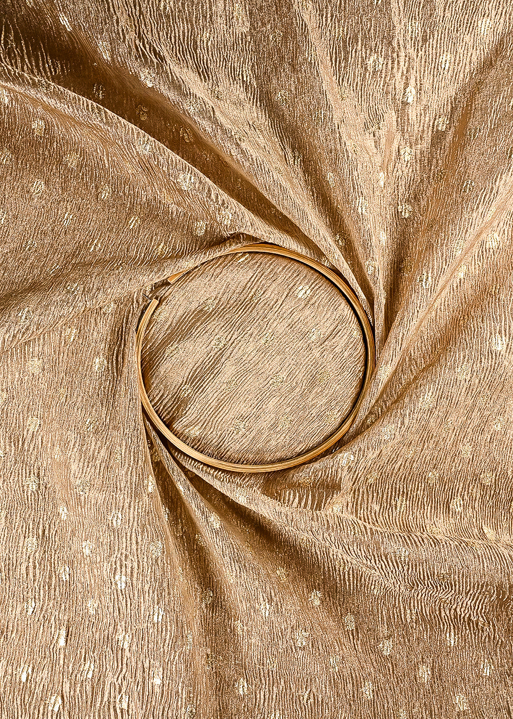 Golden Crushed Tissue Fabric With All Over Zari Handloom 25017