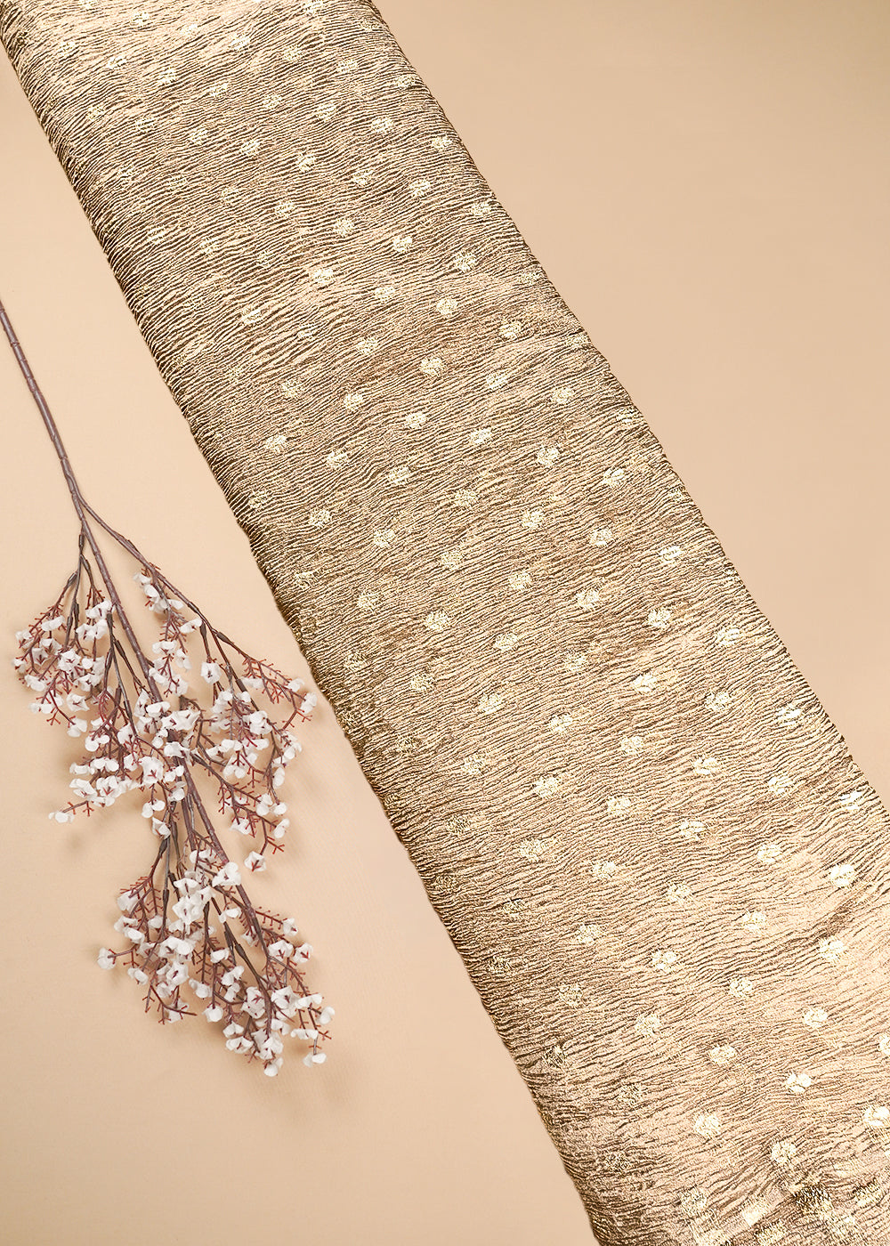 Golden Crushed Tissue Fabric With All Over Zari Handloom 25017