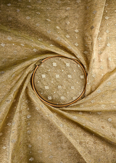 Golden Crushed Tissue Fabric With All Over Zari Handloom 25018