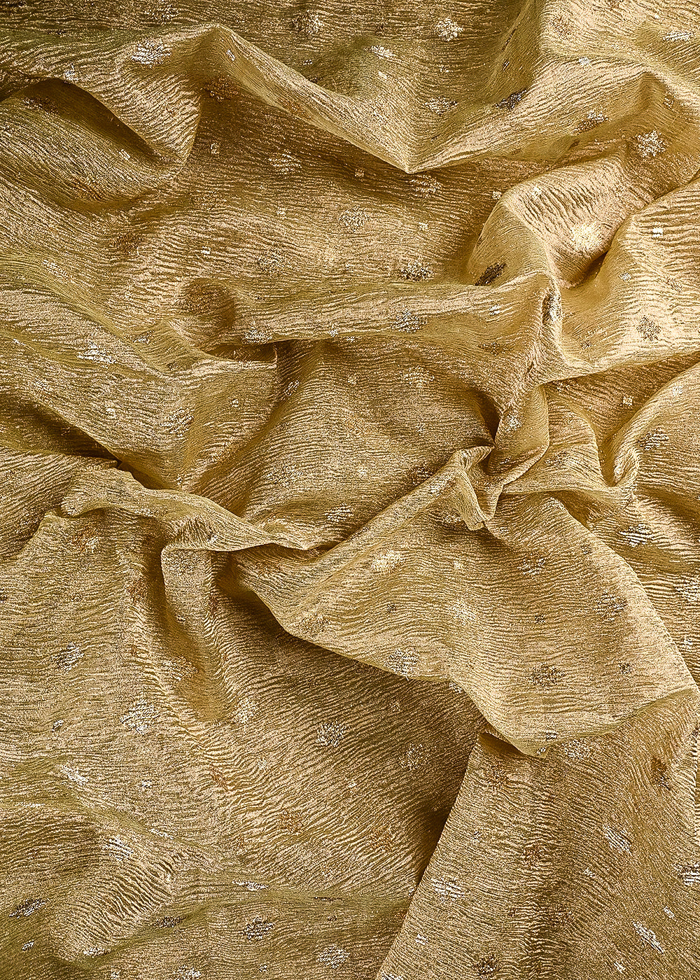 Golden Crushed Tissue Fabric With All Over Zari Handloom 25018