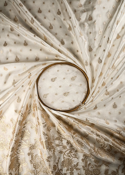 White Dyeable Silk Fabric With All Over Zari Handloom 25021