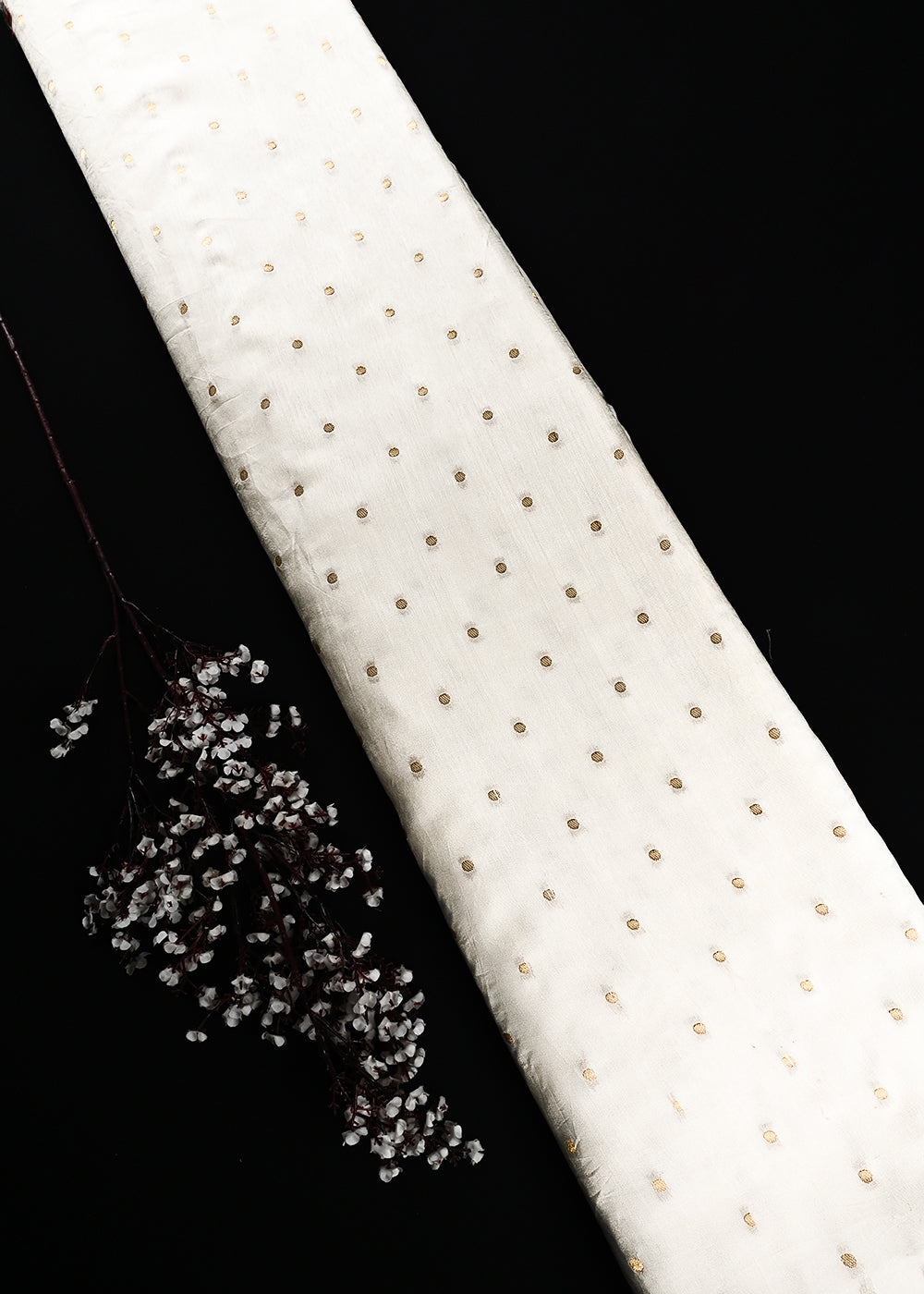 White Dyeable Silk Fabric With All Over Zari Handloom 25026