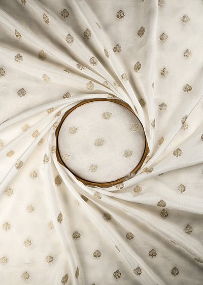 White Dyeable Silk Fabric With All Over Zari Handloom 25029
