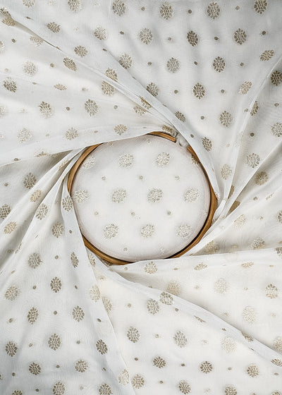 White Dyeable Georgette Fabric With All Over Zari Handloom 25039