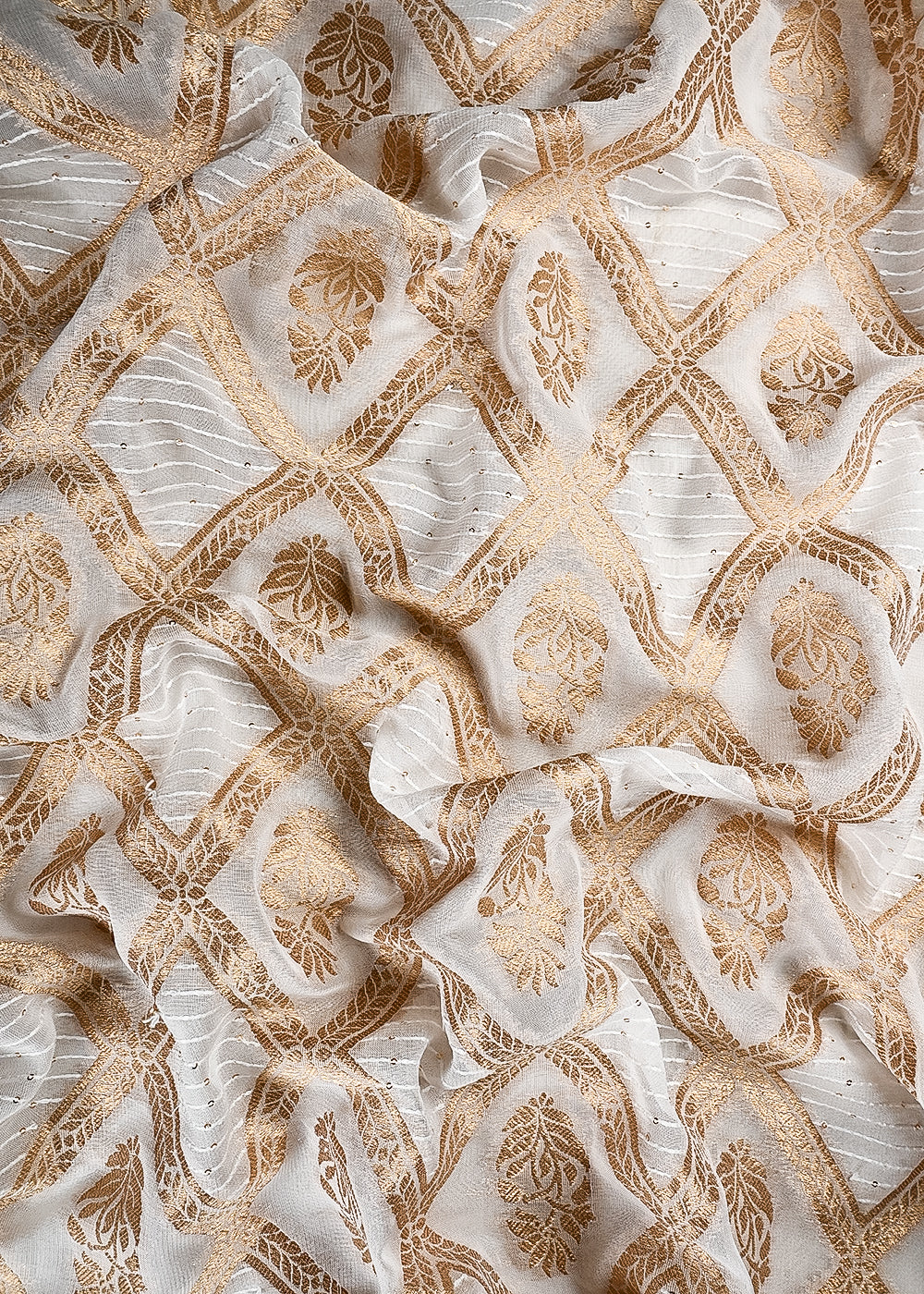 White Dyeable Georgette Fabric With All Over Zari Handloom 25041