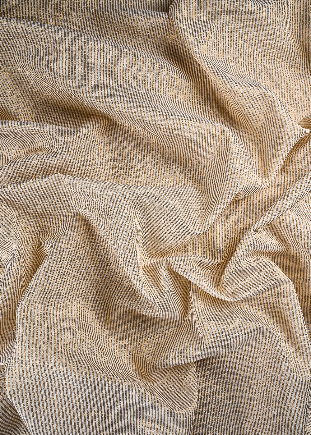 White Dyeable Chanderi Fabric With All Over Zari Handloom 25054