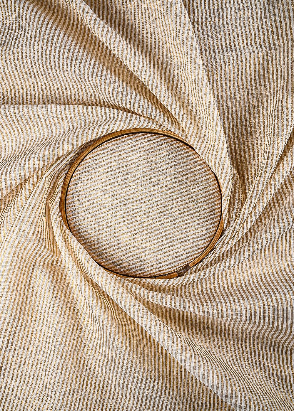 White Dyeable Chanderi Fabric With All Over Zari Handloom 25055