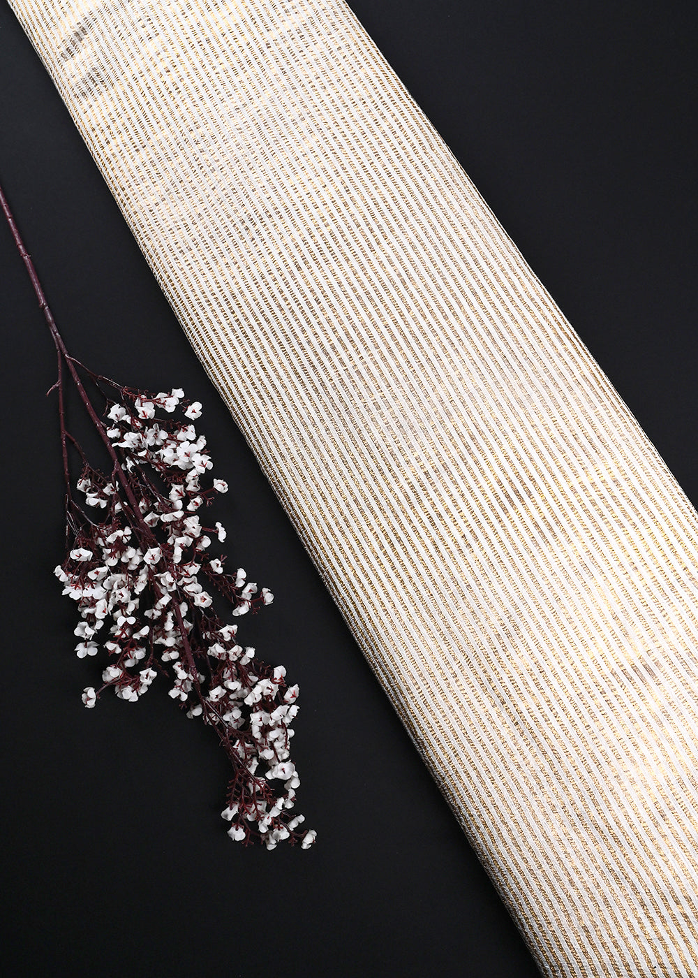 White Dyeable Chanderi Fabric With All Over Zari Handloom 25057