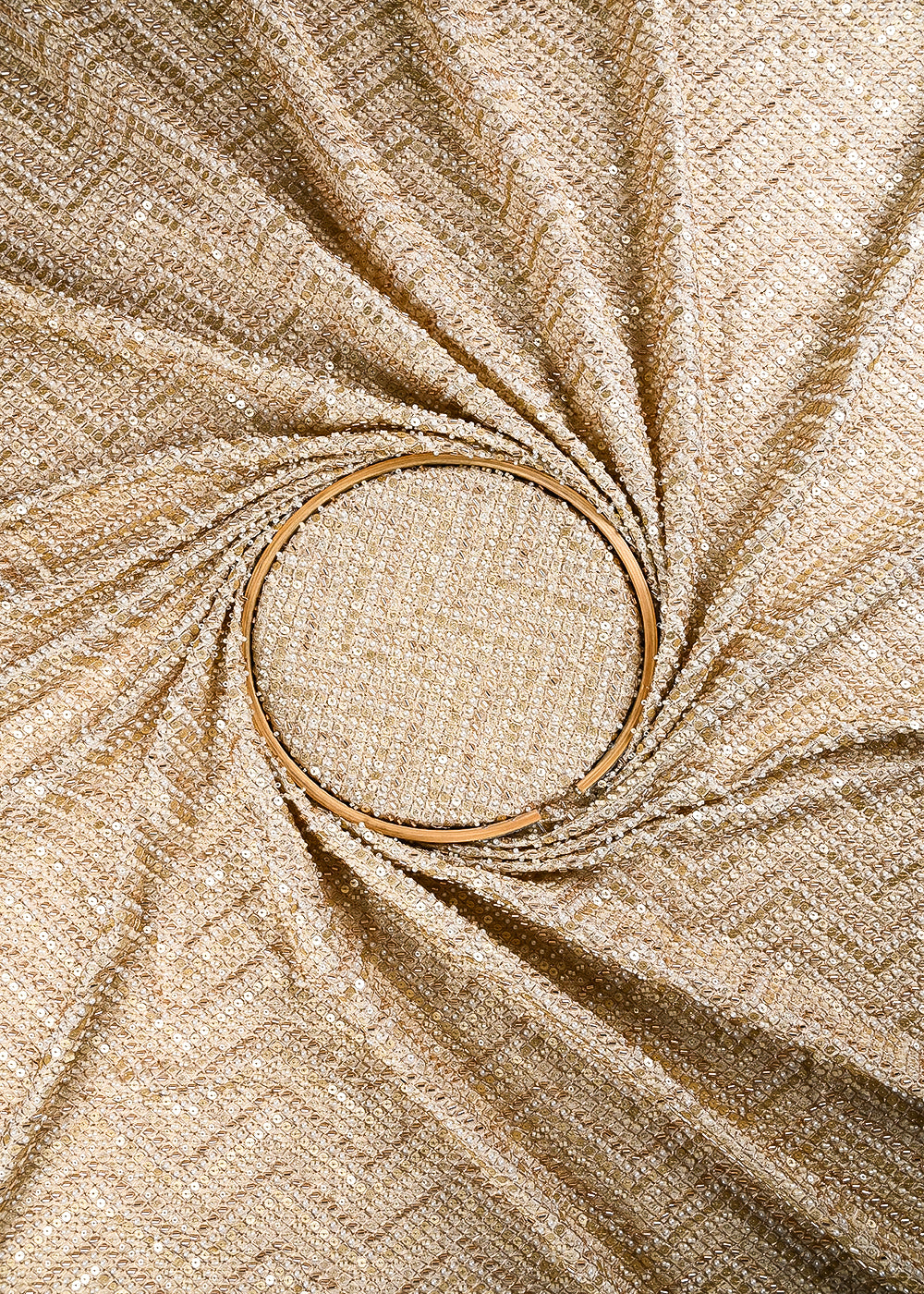 Golden Dyeable Tissue Fabric With All Over Zari, Sequins, Katdana And Bead Work 25061