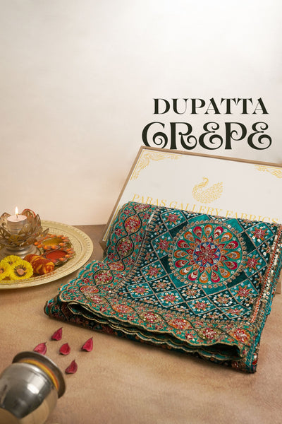 Teal Green Crepe Dupatta All Over Zari And Sequins Work 25074