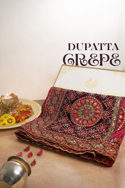 Wine Crepe Dupatta All Over Zari And Sequins Work 25075