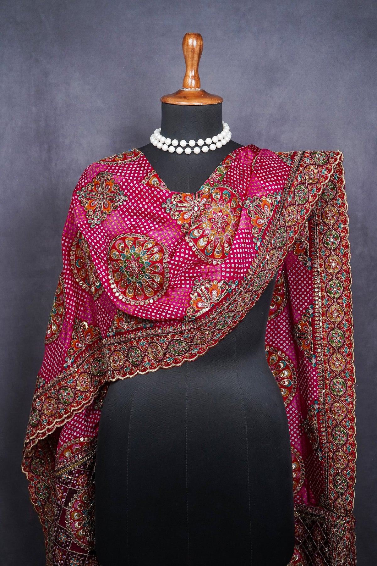 Wine Crepe Dupatta All Over Zari And Sequins Work 25075