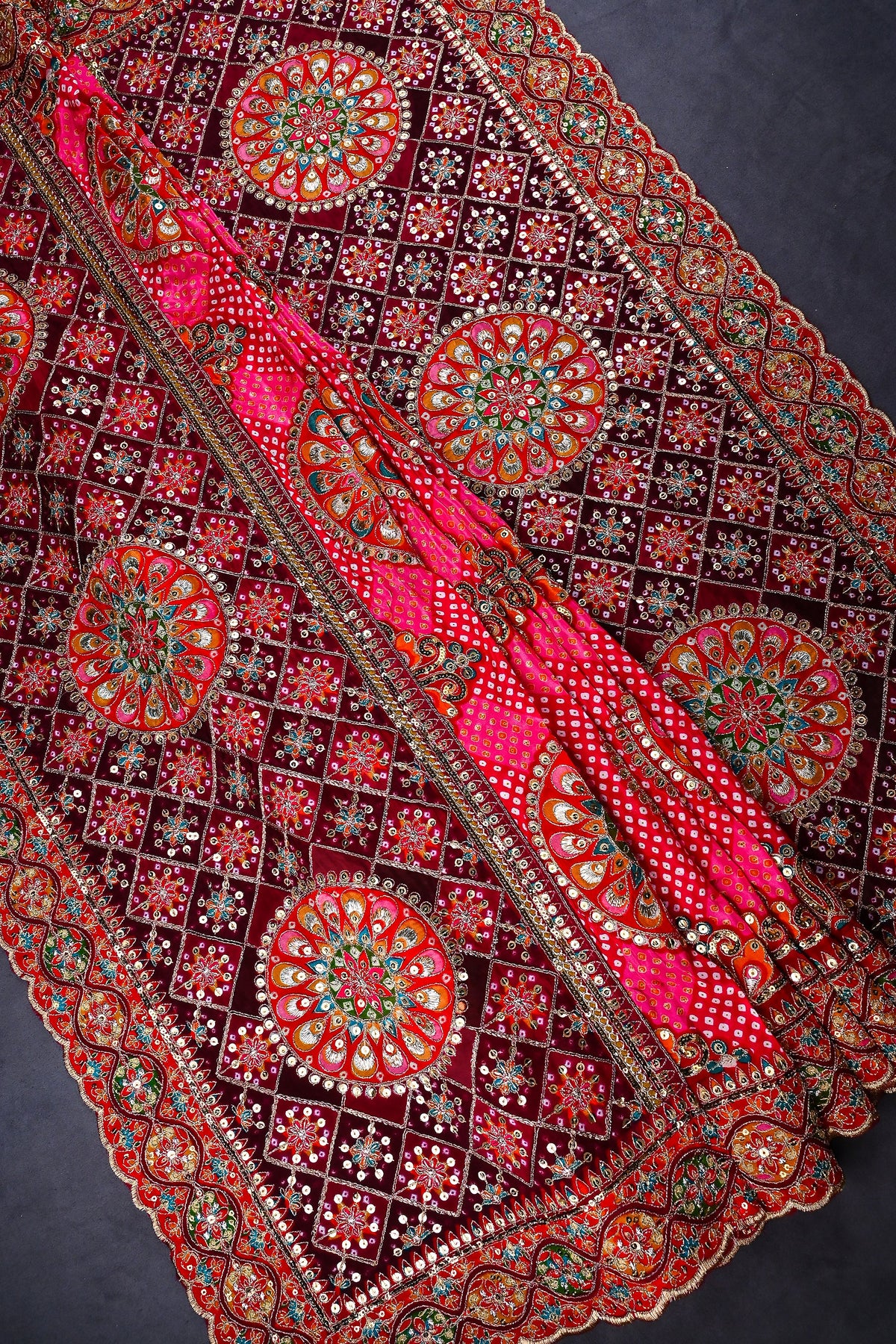 Wine Crepe Dupatta All Over Zari And Sequins Work 25075