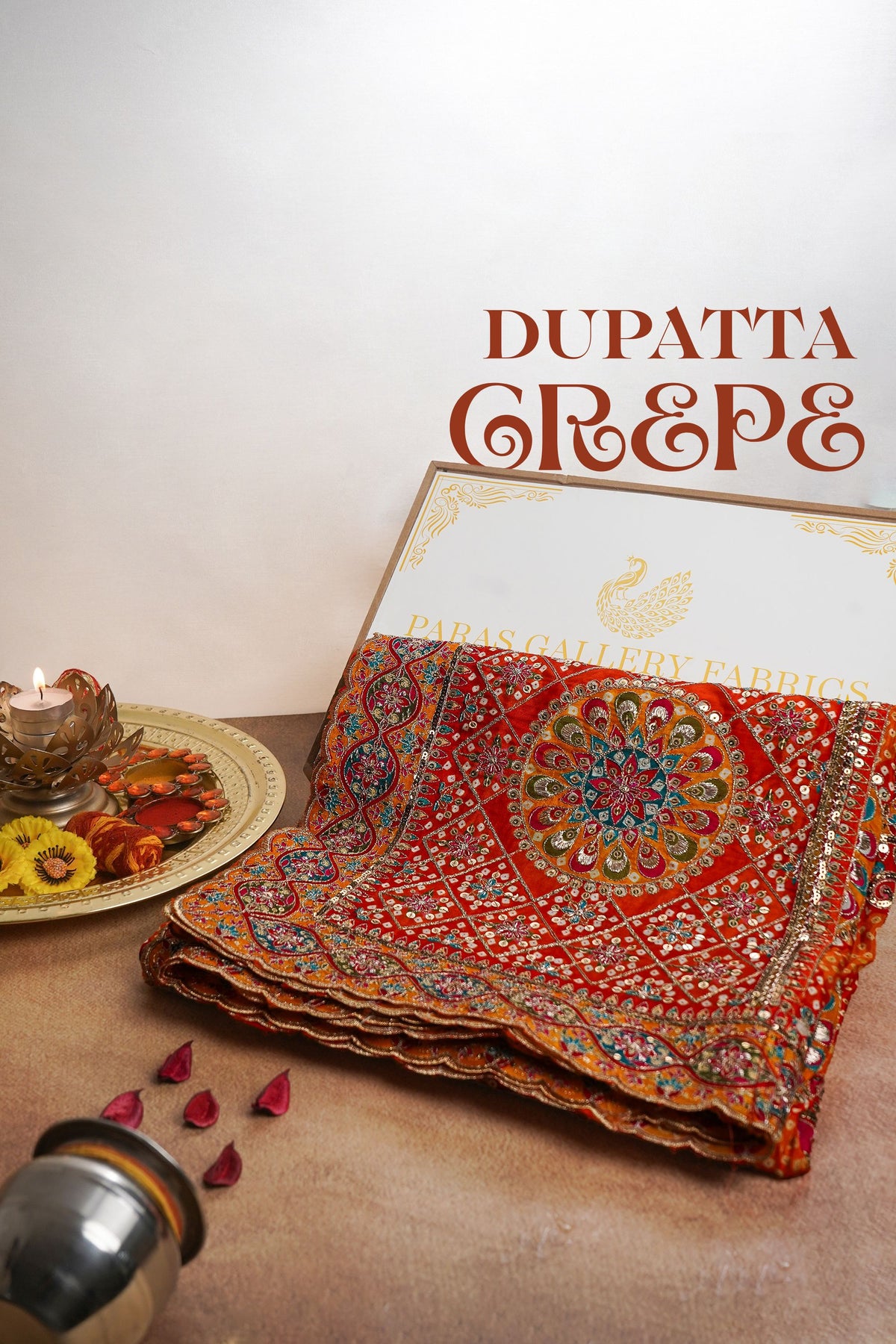 Orange Crepe Dupatta All Over Zari And Sequins Work 25076