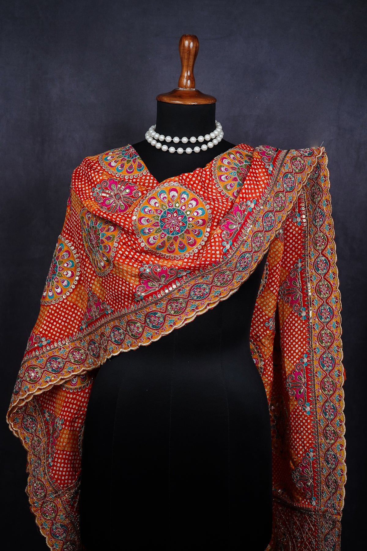 Orange Crepe Dupatta All Over Zari And Sequins Work 25076