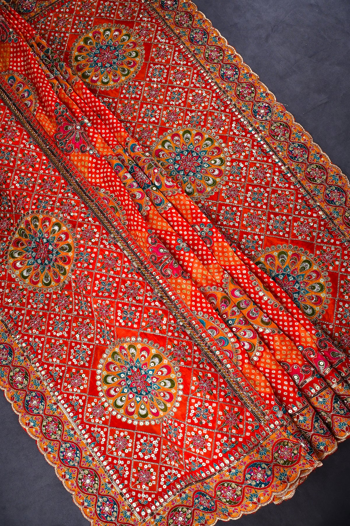 Orange Crepe Dupatta All Over Zari And Sequins Work 25076