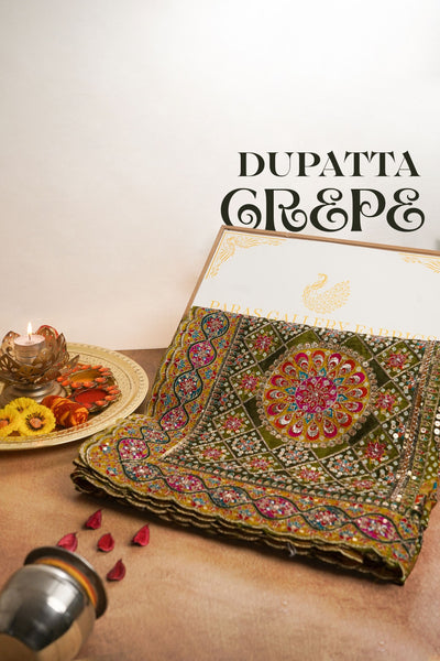 Mehendi Green Crepe Dupatta All Over Zari And Sequins Work 25077