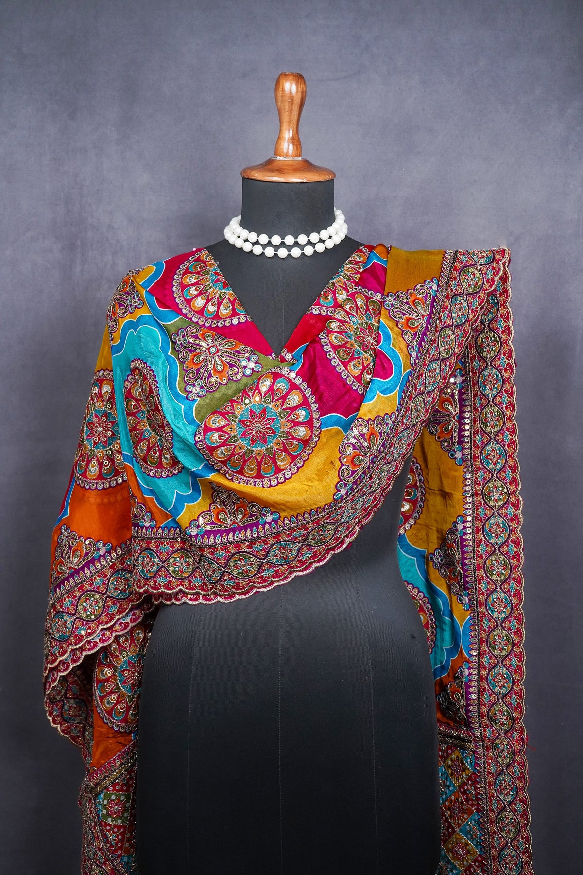 Multi-Color Crepe Dupatta All Over Zari And Sequins Work 25079