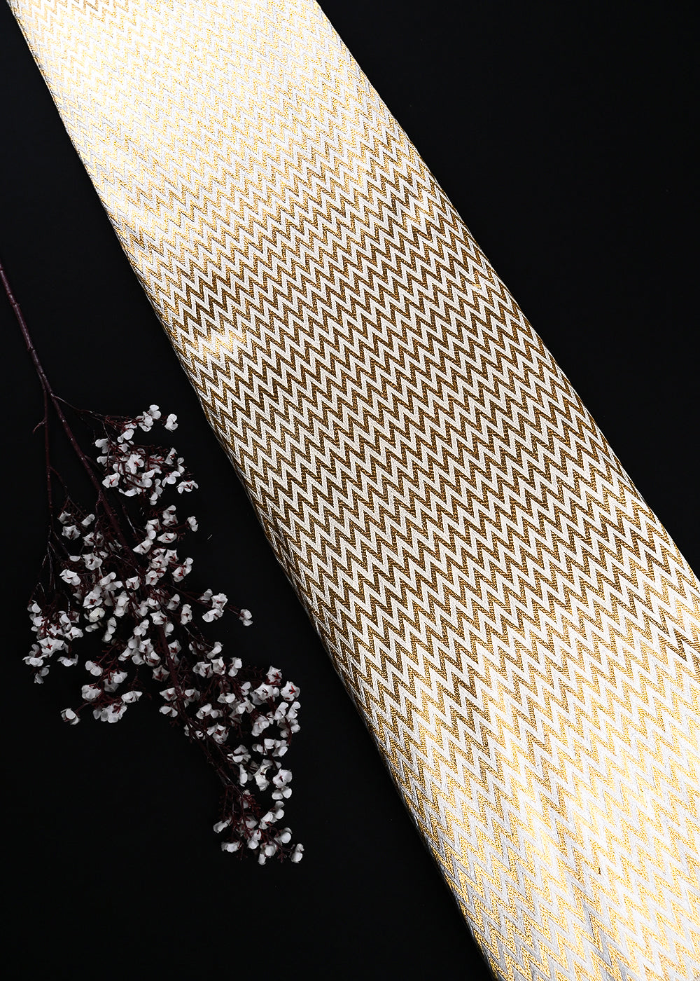 White Dyeable Silk Fabric With All Over Zari Handloom 25093
