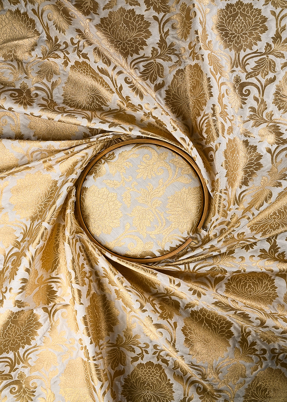 White Dyeable Silk Fabric With All Over Zari Handloom 25094