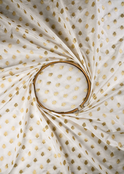 White Dyeable Silk Fabric With All Over Zari Handloom 25099