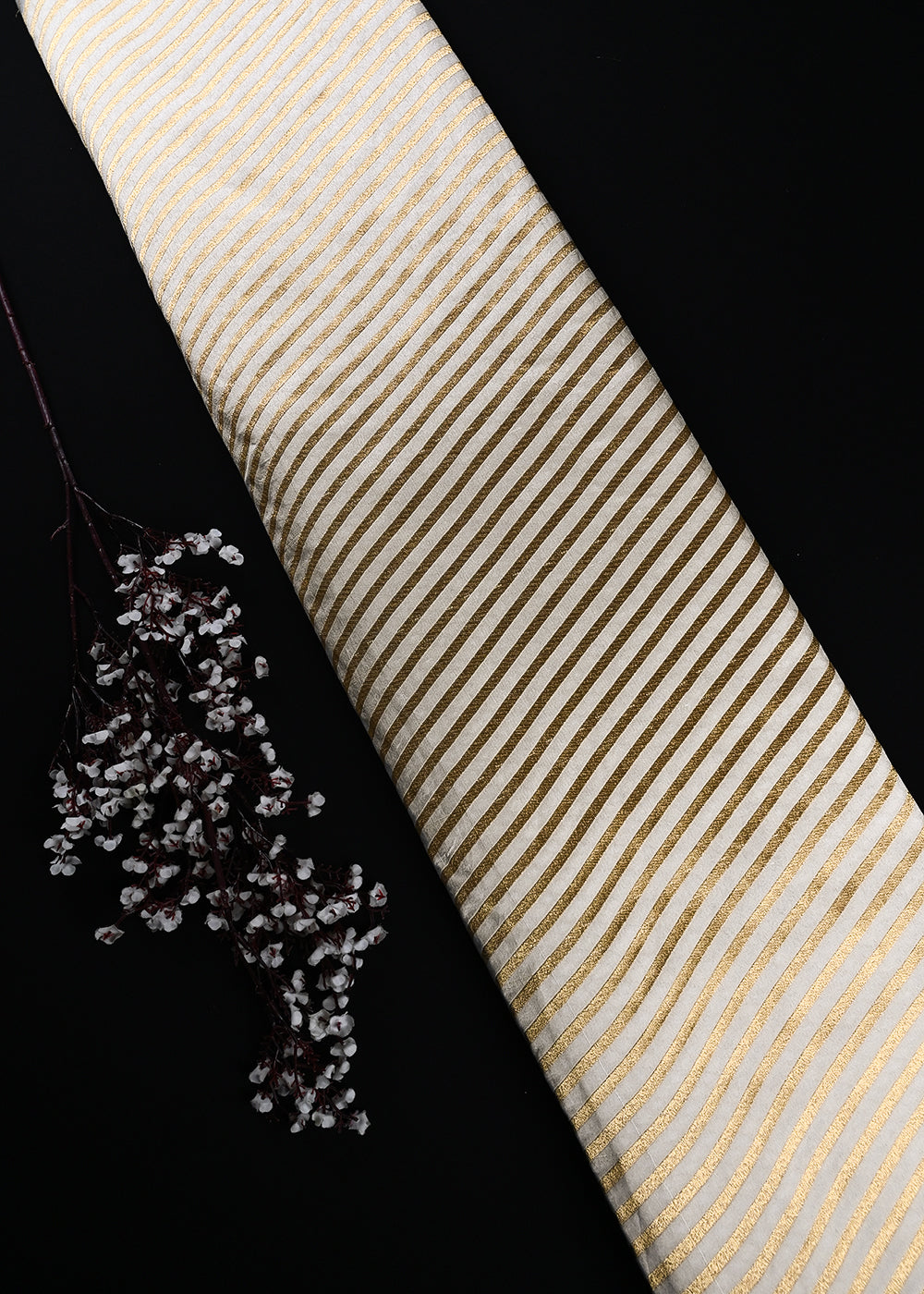 White Dyeable Silk Fabric With All Over Zari Handloom 25101