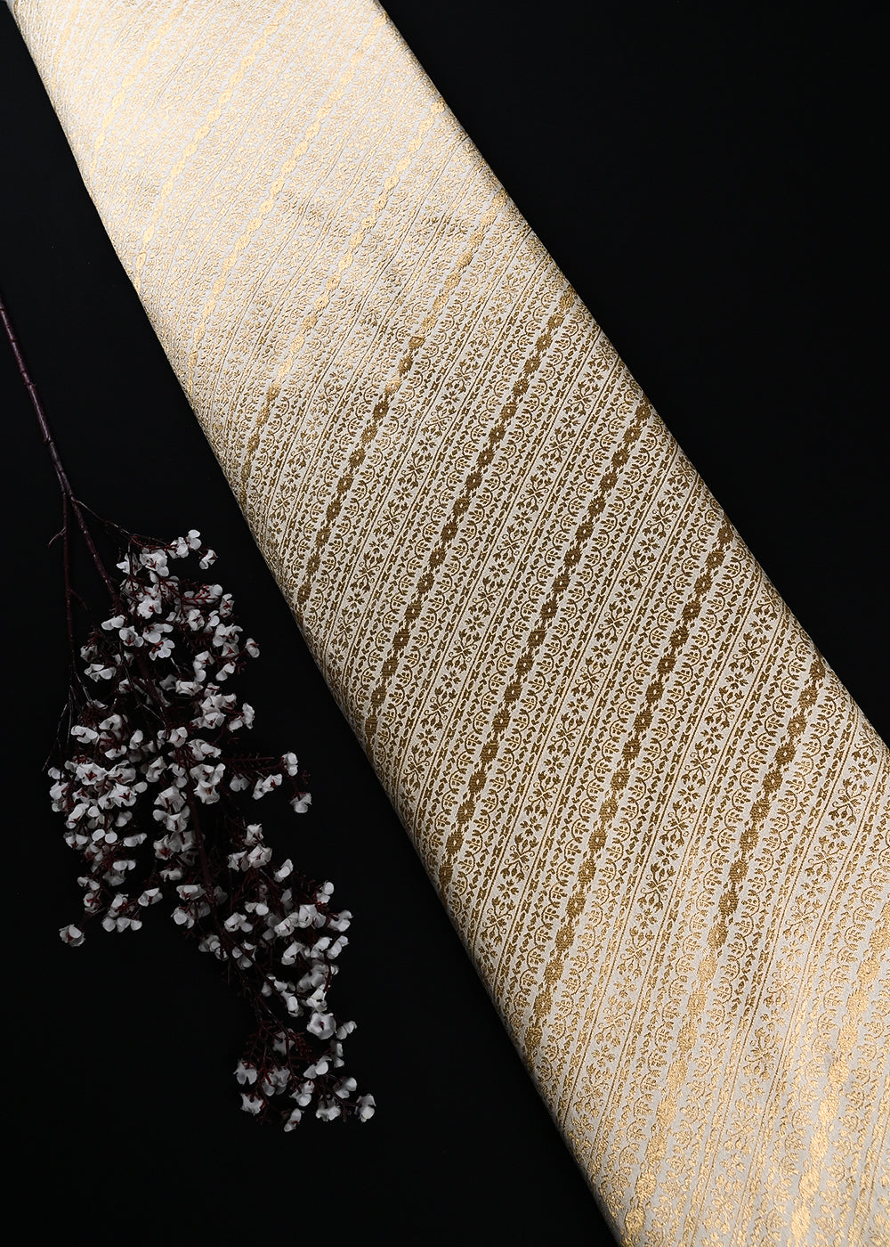 White Dyeable Silk Fabric With All Over Zari Handloom 25103