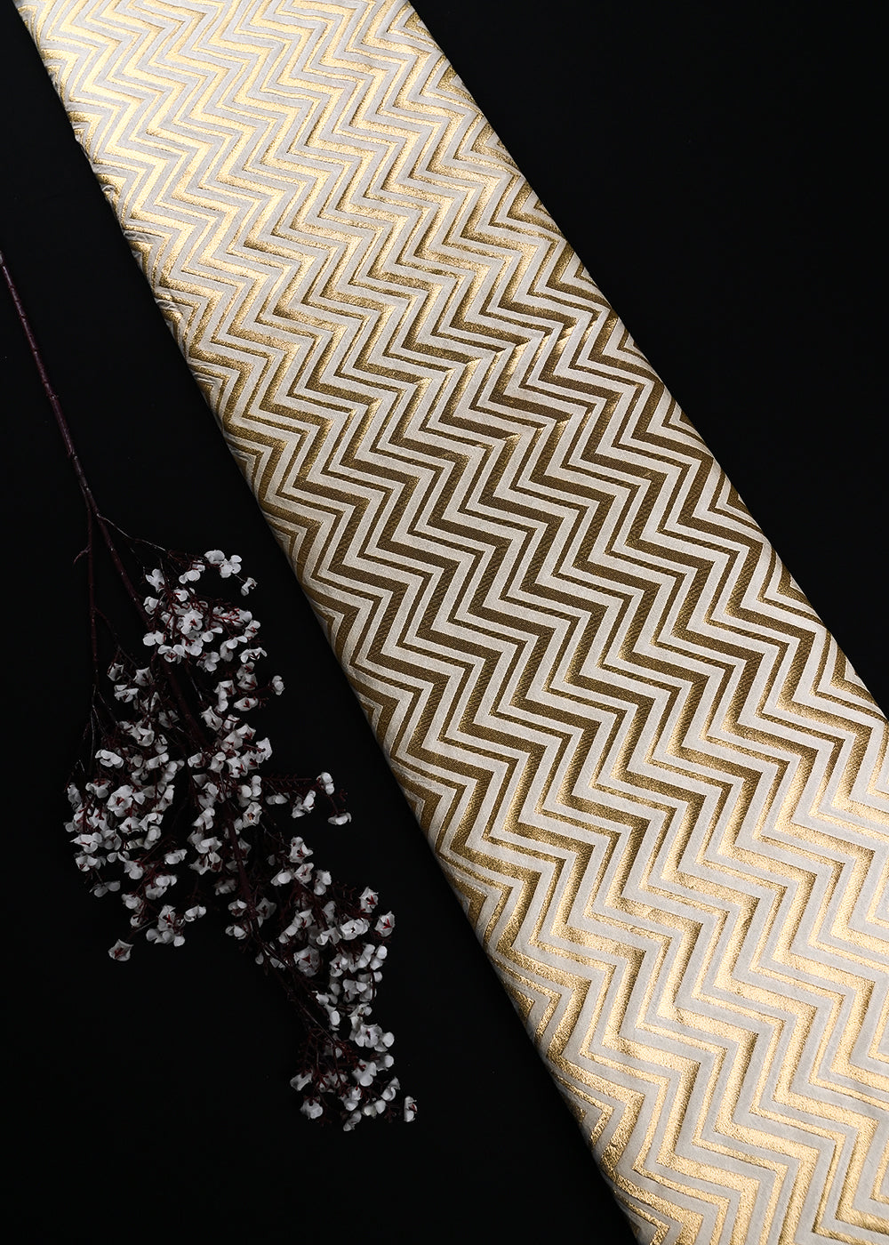 White Dyeable Silk Fabric With All Over Zari Handloom 25104