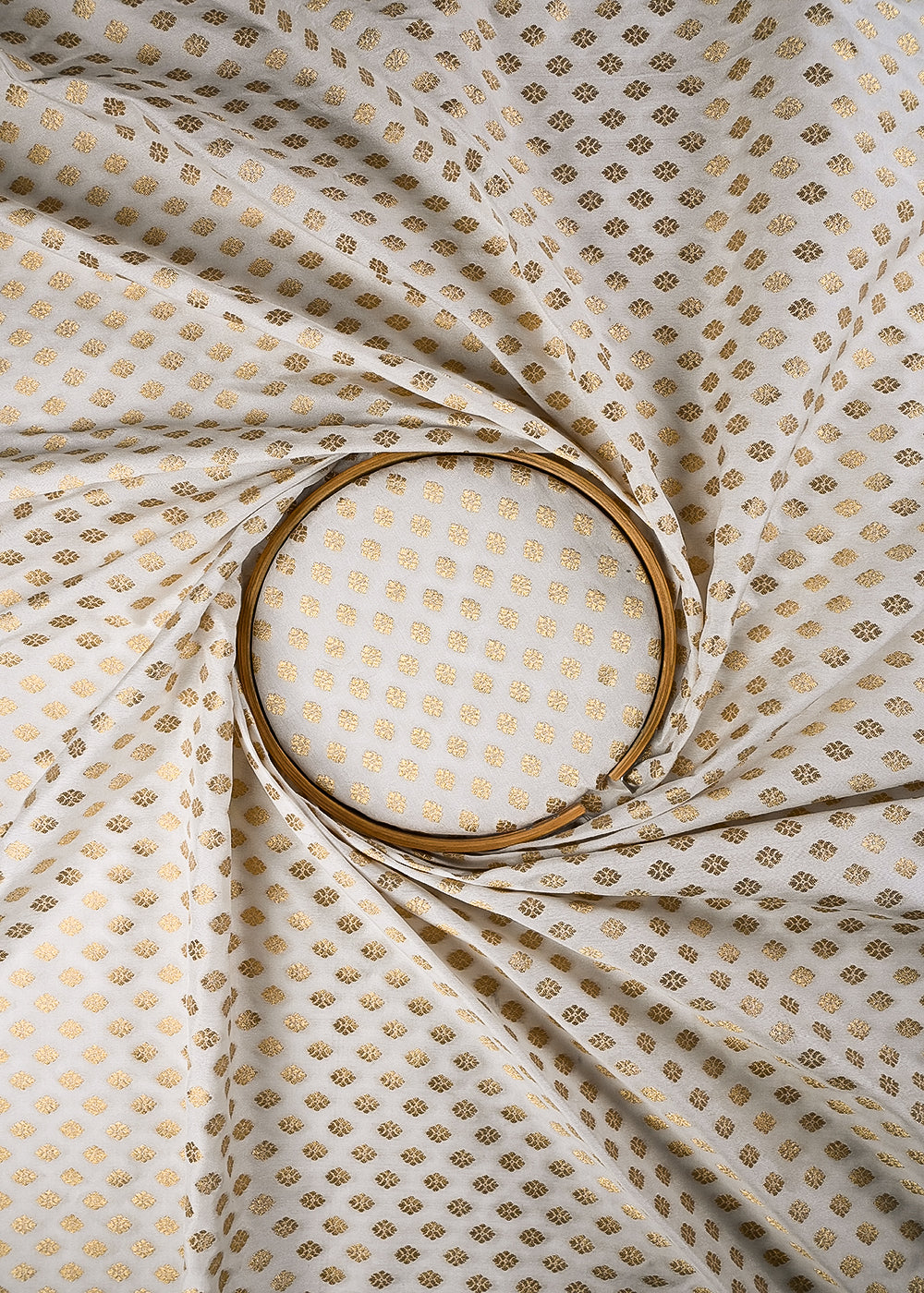 White Dyeable Silk Fabric With All Over Zari Handloom 25107
