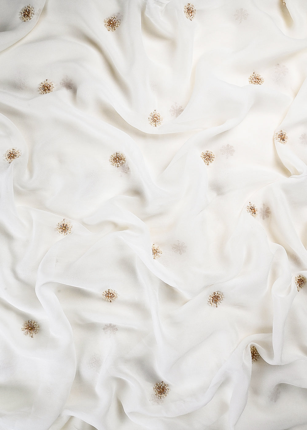White Dyeable Georgette Fabric With All Over Buti Of Katdana Work 25115