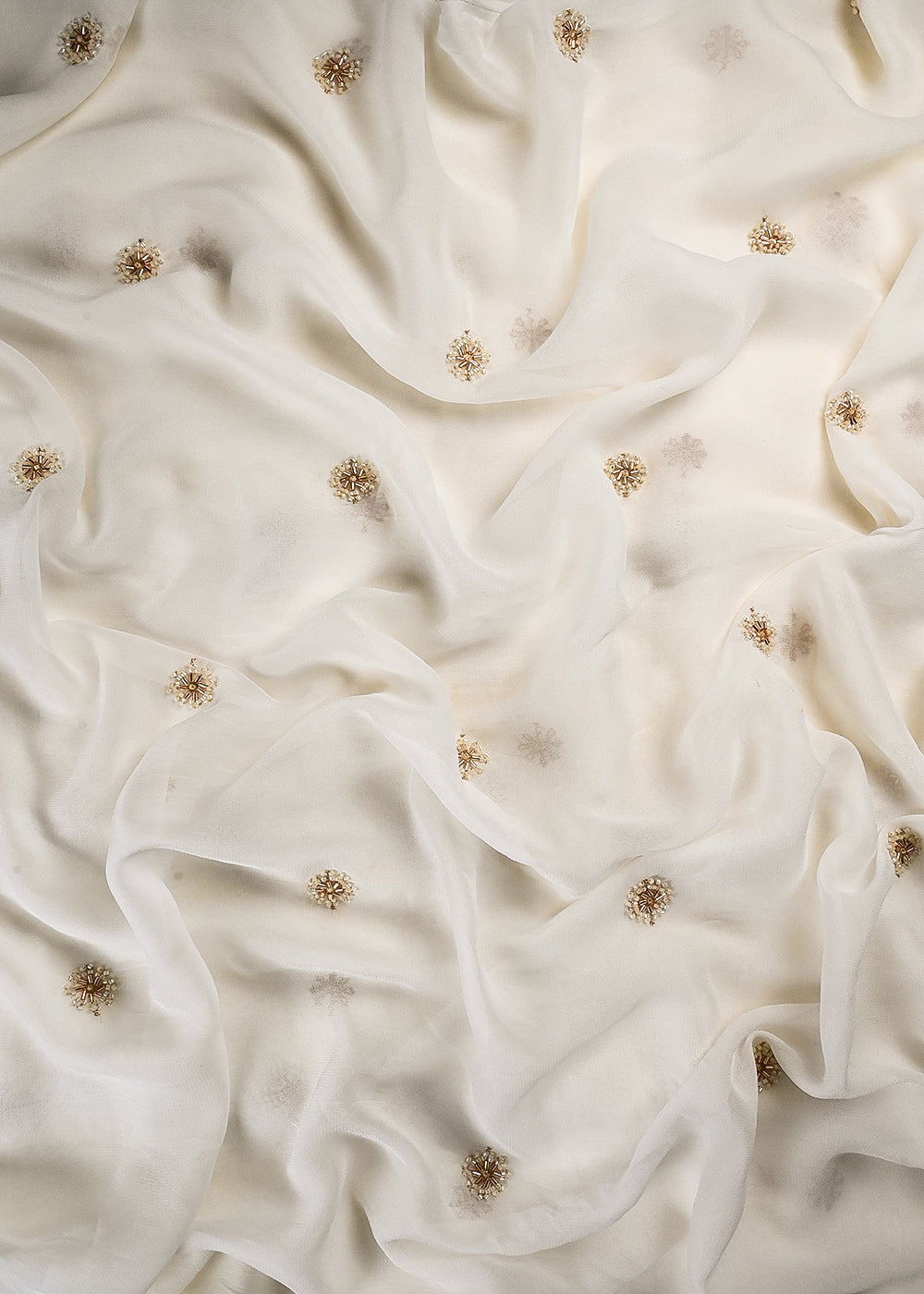 White Dyeable Georgette Fabric With All Over Buti Of Katdana Work 25115