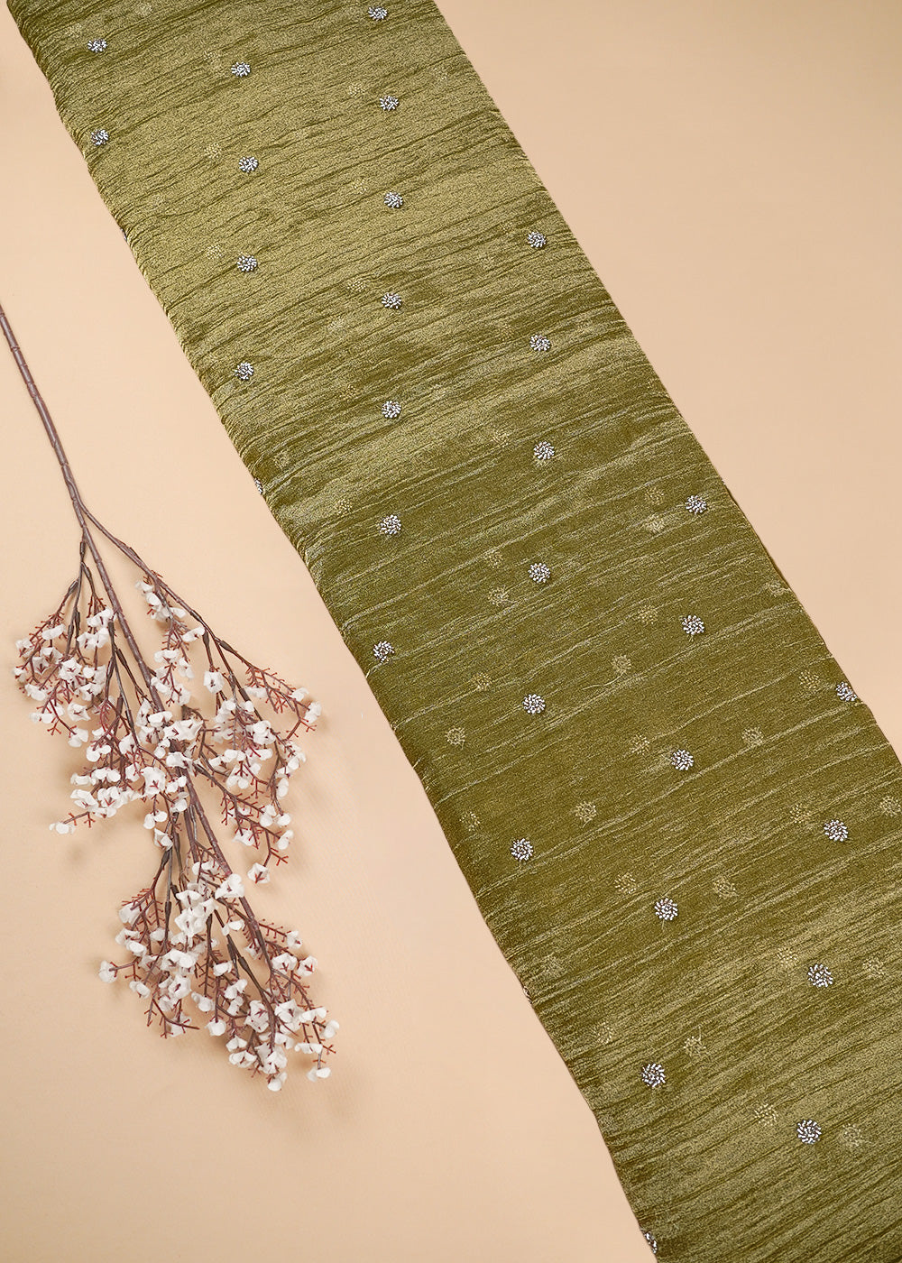 Mehendi Green Tissue Fabric With All Over Buti Of Katdana Work 25122