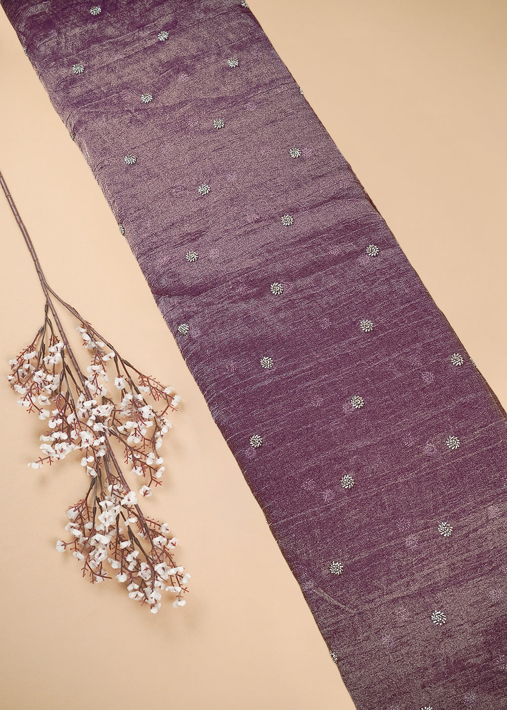 Purple Tissue Fabric With All Over Buti Of Katdana Work 25123
