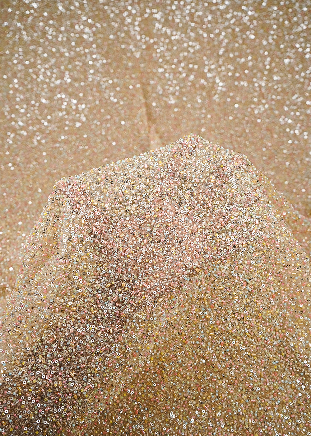 Beige Imported Net Fabric With All Over Sequins And Katdana Work 25125