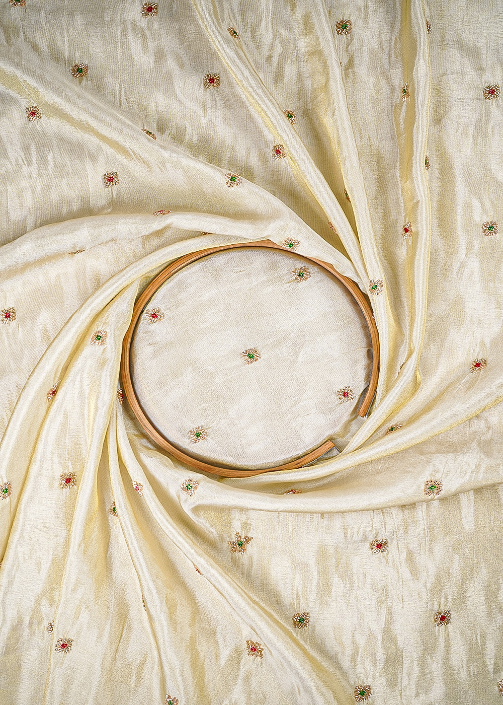 Golden Dyeable Tissue Fabric With All Over Buti Of Katdana Work 25128