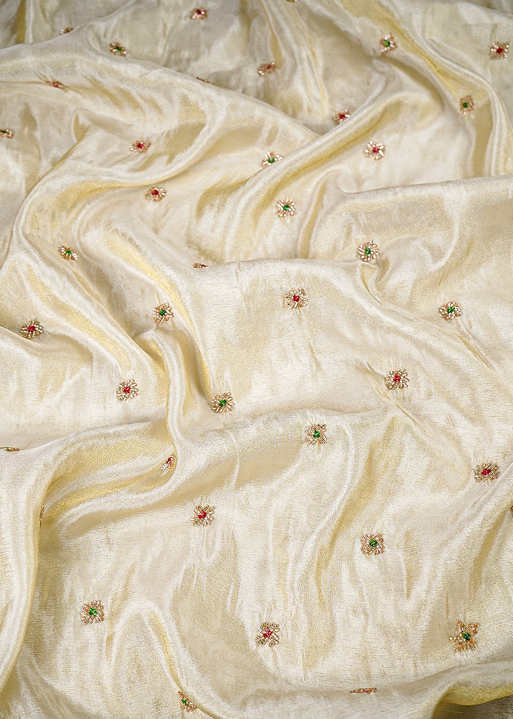 Golden Dyeable Tissue Fabric With All Over Buti Of Katdana Work 25128
