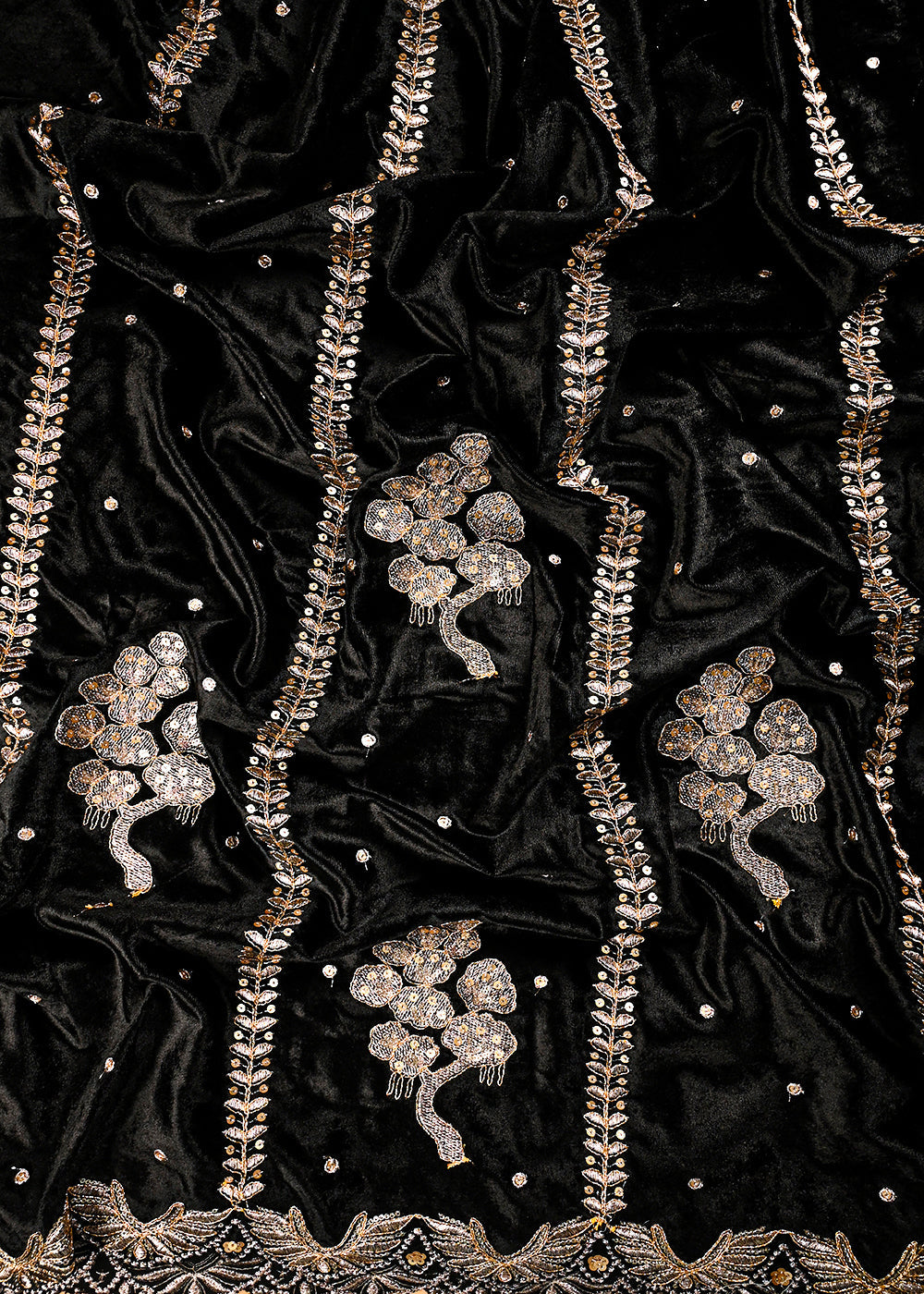Black Velvet Fabric With All Over Zari And Sequins Work 25139