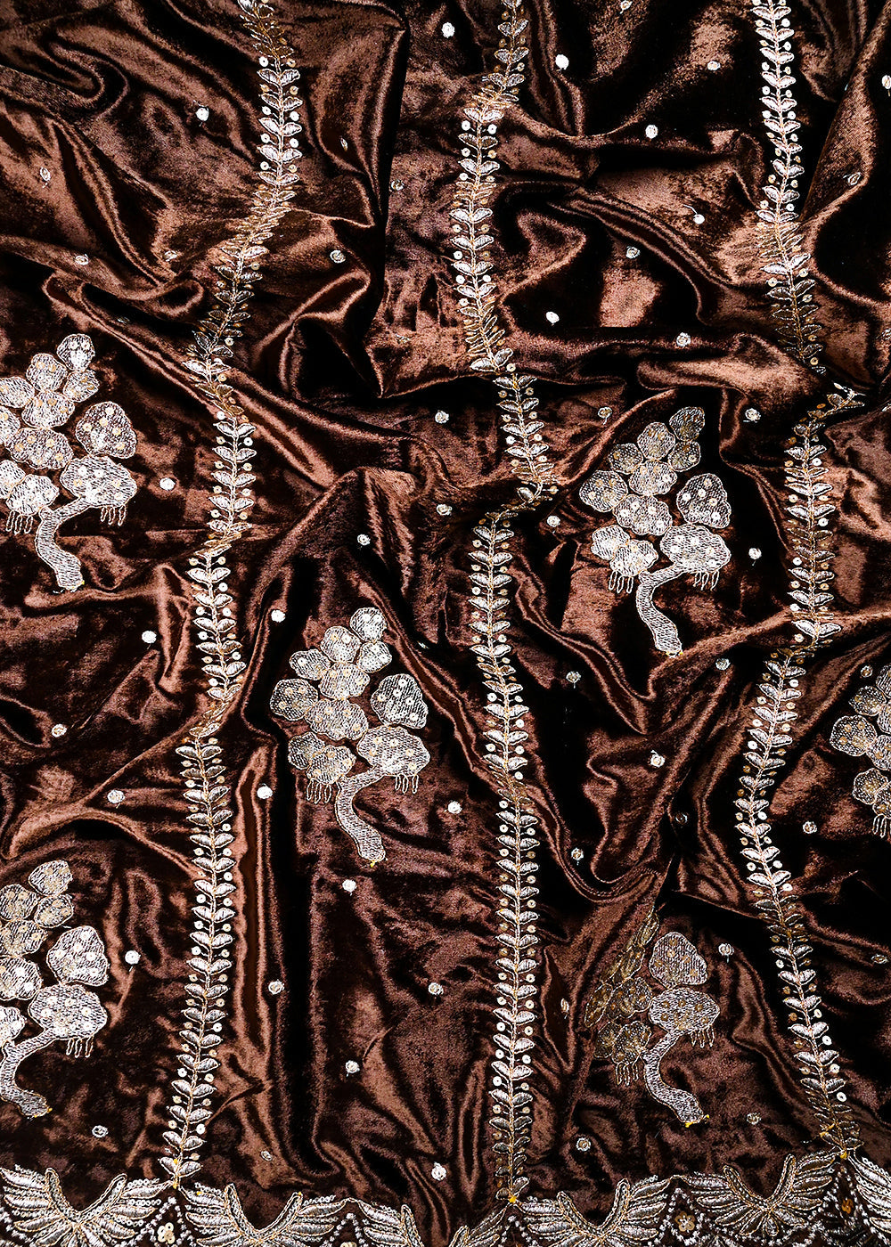 Brown Velvet Fabric With All Over Zari And Sequins Work 25140
