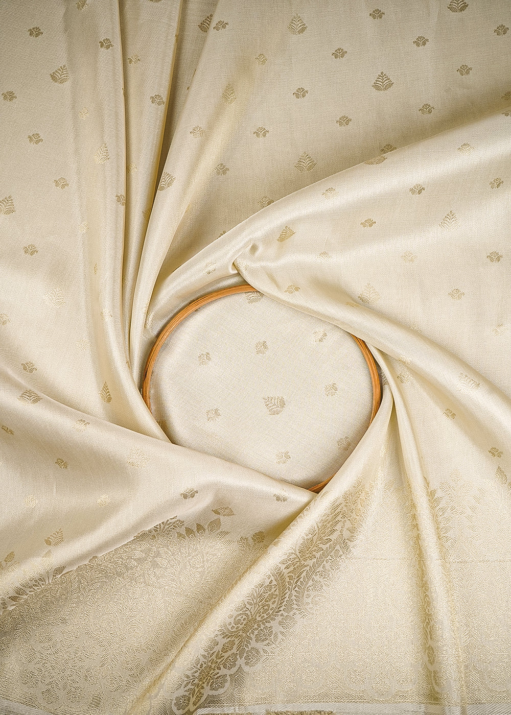 Golden Dyeable Tissue Fabric With All Over Zari Handloom With One Side Border 25150