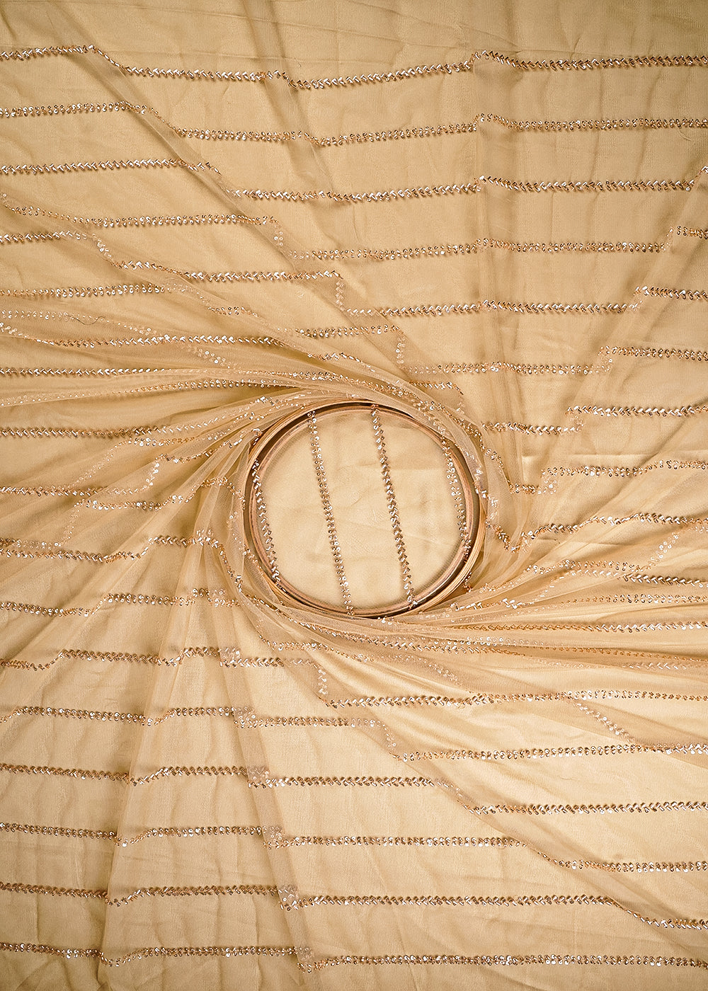 Golden Net Fabric With All Over Katdana Work 25189