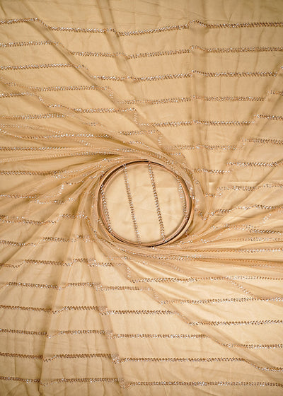 Golden Net Fabric With All Over Katdana Work 25189