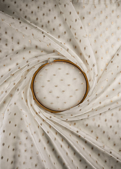 White Dyeable Georgette Fabric With All Over Zari Handloom 25193
