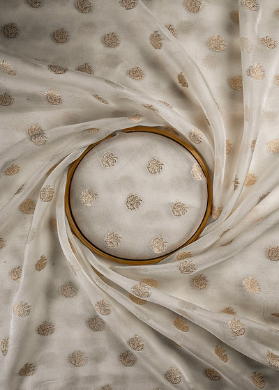 White Dyeable Georgette Fabric With All Over Zari Handloom 25195